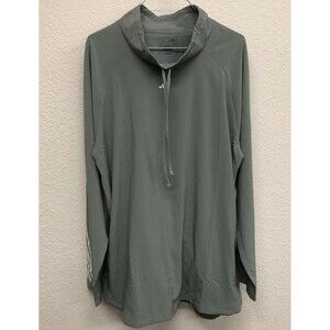 Large Adidas Loose Pullover Jacket Woman’s Olive Green White Stripe Mock Neck